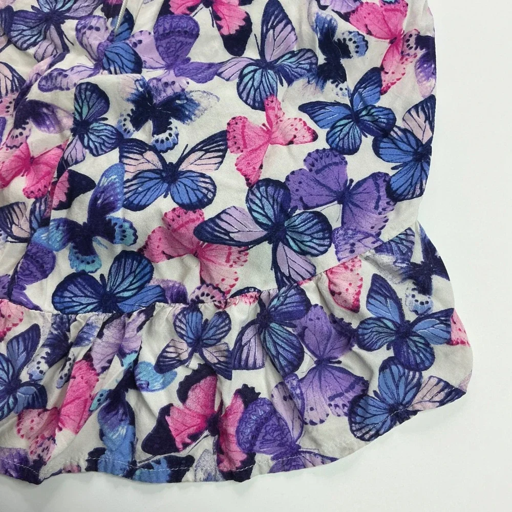 The Children's Place White Purple Butterfly Dress Kids Size 6 Ruffle Cap Sleeve
